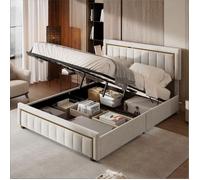 Chambre complete adulte,sommier 160x200,lit deux place,Lit coffre 160x200,lit,Bordure plaquée or,rangement,rembourré,Velours,Beige