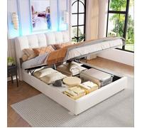 Chambre complete adulte,sommier 160x200,lit deux place,Lit coffre 160x200,lit led 160 x 200,Bande LED 7 couleurs,Velours,Beige