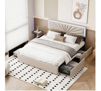 Chambre complete adulte,sommier 160x200,lit deux place,Lit coffre 160x200,lit led 160 x 200,LED,4 Tiroirs,Tête réglable,Lin,Beige