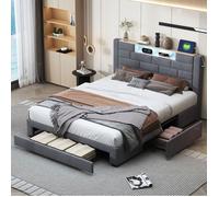 Chambre complete adulte,sommier 160x200,lit deux place,Lit coffre 160x200,lit led 160 x 200,rangement-USB-LED-3 Tiroirs-Velours-Gris