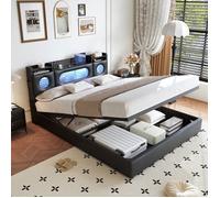 Chambre complete adulte,sommier 160x200,lit deux place,Lit coffre 160x200,lit led 160 x 200,USB-LED-rangement tête de lit-PU-Noir