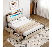 Chambre complete adulte,sommier 160x200,lit deux place,Lit coffre 160x200,lit led 160 x 200,USB,Rangement,LED,4 Tiroir,Velours,Beige