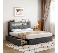 Chambre complete adulte,sommier 160x200,lit deux place,Lit coffre 160x200,lit led 160 x 200,USB,Rangement,LED,4 Tiroir,Velours,Gris