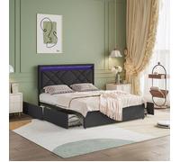 Chambre complete adulte,sommier 160x200,lit deux place,Lit coffre 160x200,lit led,tête de lit avec LED,4 tiroirs,Lin,Gris foncé