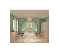 Chambre complete adulte VARIA - Lit 140x190/200 + 2 chevets + 1 commode + 1 armoire avec miroir - Décor Chene -