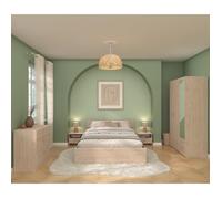 Chambre complete adulte VARIA Lit 140 190 200 2 chevets 1 commode 1 armoire avec miro