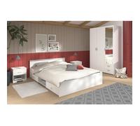 Chambre complète ZODIAC : Lit 140x190 avec tiroir + Armoire 3 portes et 2 tiroirs + 2 chevets - Décor Blanc -