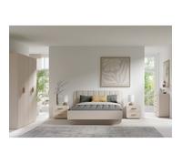 Chambre complète AMALIE beige - Lit coffre 160x200 cm, armoire, commode, 2 chevets et étagères