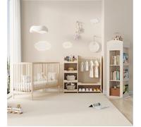 Chambre Complète avec 1 Lit Bébé, 1 Armoire et 1 Bibliothèque 360° - YEAVIO - Évolutive - Bois et MDF - Naturel