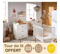 Chambre complète bébé avec lit 120x60cm à barreaux et commode à langer 3 tiroirs - basic gris TU