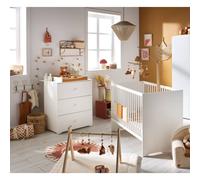 Chambre complète bébé avec lit 120x60cm et commode à langer 3 tiroirs - basic blanc TU