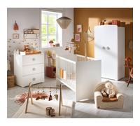 Chambre complète bébé avec lit à barreaux, commode à langer et armoire 2 portes - basic blanc/gris TU
