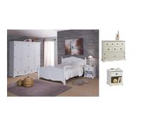 Chambre Complète - Blanc - Lit 140x190 - Armoire 4 Portes - Commode 2 Portes - Chevets