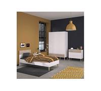 AltoBuy Chambre complète lit 90x190 avec 1 Chevet 1 Armoire 3P et 1 Commode - BORGALL