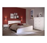 Chambre complete BOSTON : Lit adulte 140 190 Commode 1 Chevet Décor Fabriqué en Fr