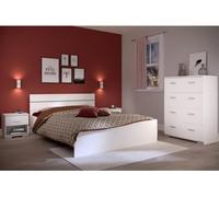 Chambre complete BOSTON : Lit adulte 140x190 + Commode + 2 Chevets -Reproduction blanc - Fabriqué en France