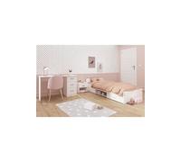 Parisot Chambre Complete Enfant 3 Pieces Zodiac - Lit + Chevet + Bureau - Décor Blanc Mat