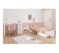 Chambre complete enfant 3 pieces ZODIAC - Lit + chevet + bureau - Décor blanc mat - PARISOT
