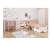 Chambre complète enfant 3 pièces ZODIAC - Lit + chevet + bureau - Décor blanc - PARISOT