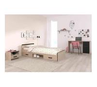 Chambre Complete Enfant 3 Pieces Zodiac - Lit + Chevet + Bureau - Décor Chene/Noir - Parisot Noir