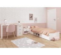 Chambre complete enfant 3 pieces ZODIAC - Lit + chevet + bureau -Reproduction blanc - PARISOT
