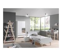 Vipack Chambre complète Kiddy – Lit 90x200, armoire 2 portes, bureau et bibliothèque – Blanc