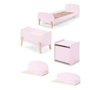 KIDDY Rose Lit simple ave sommier + Chevet + Etagères 45cm et 65cm + Coffre à jouets
