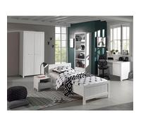 Vipack Erik Lit Simple + Sommier + Chevet + Armoire 2 Portes + Bureau + Bibliothque Blanc