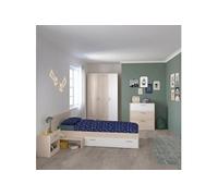 Chambre lit 90x190 avec 1 chevet 1 armoire 3P et 1 commode - CHARLINE