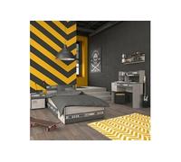 AltoBuy Chambre lit 90x200 avec tiroirs + 1 Chevet + 1 Bureau Aspect Bois grisé - Ziggy