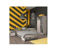 AltoBuy Chambre lit 90x200 avec tiroirs + 1 Chevet + 1 Armoire Aspect Bois grisé - Ziggy