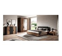 Chambre complète FOX - Armoire 200 cm, Lit 180x200 sommier inclus, Commode, Chevets - Chêne foncé