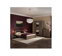 AltoBuy Chambre complète lit 140x190 avec 2 chevets 1 Armoire 3P et 1 Commode - KASUAL