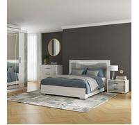 Chambre complète Lit 140x190cm avec chevets + commode + armoire blanc et imitation marbre - GENESIS