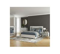 Chambre complète Lit 140x190cm avec chevets + commode + armoire blanc et imitation marbre - GENESIS