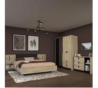 AltoBuy Chambre complète lit 160x200 avec 2 chevets Suspendus 1 Armoire 3P et 1 Commode - ELOUAN