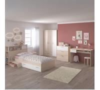 Chambre complète lit 90x190 avec environnement + armoire 2P + bureau + commode - CHARLINE