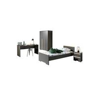 Chambre complete lit, bureau, chevet, armoire anthracite