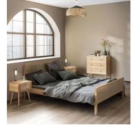 Chambre complète lit cannage avec commode et 2 chevets bois naturel 140x190 ANNA - Bois naturel - Terre de Nuit