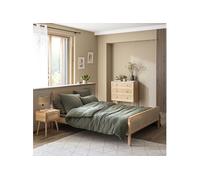 Chambre complète lit cannage avec commode et 2 chevets bois naturel 140x200 ANNA - ANNA