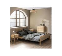 Chambre complète lit cannage avec commode et 2 chevets bois naturel 160x200 ANNA - ANNA