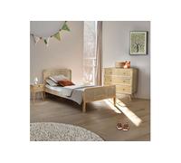 Chambre complète lit cannage enfant avec commode et chevet bois naturel ANNA 90x190 - ANNA
