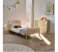 Chambre complète lit cannage enfant avec commode et chevet bois naturel ANNA 90x190 - Bois naturel - Terre de Nuit
