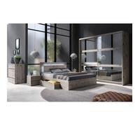 Chambre complète VELTIS - Lit 160x200 LED avec sommier + armoire + commode + chevets - Chêne Wellington