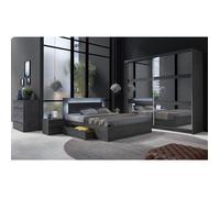 Chambre complète VELTIS - Lit 160x200 LED avec sommier + armoire + commode + chevets - Frêne noir