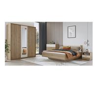 Chambre complète VERTIGO - Lit 160x200 avec sommier, 2 chevets, armoire 3 portes, commode + contour design