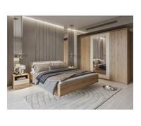 Chambre complète VERTIGO - Lit 160x200 avec sommier, 2 chevets, armoire 4 portes + contour design