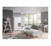 Chambre complète - Vipack - Kiddy - Lit 90x200 - Armoire 2 portes - Bureau et Bibliothèque - Blanc
