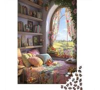 Chambre Confortable Book Nook Puzzle 1000 Pièces Adultes intéressant Puzzles 1000 Pièce Durable Jeux De Puzzle Décor À La Maison 70x50cm/1000pcs