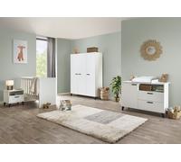 Chambre de bébé ou d'enfant DANAÉ, couleur blanche, lit transformable 60x120 en 90x200, armoire, commode à langer et table de nuit